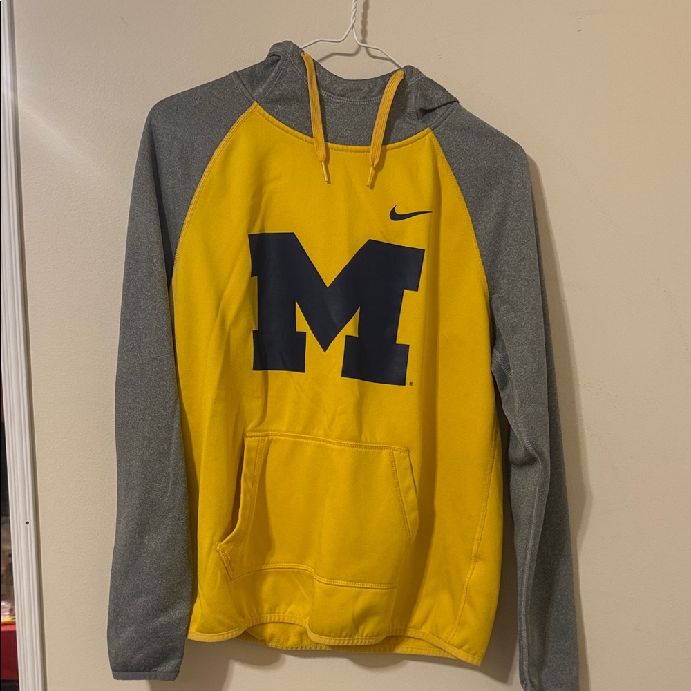 Nike Yellow and Gray Hoodie with Navy Logo Michigan Wolverines